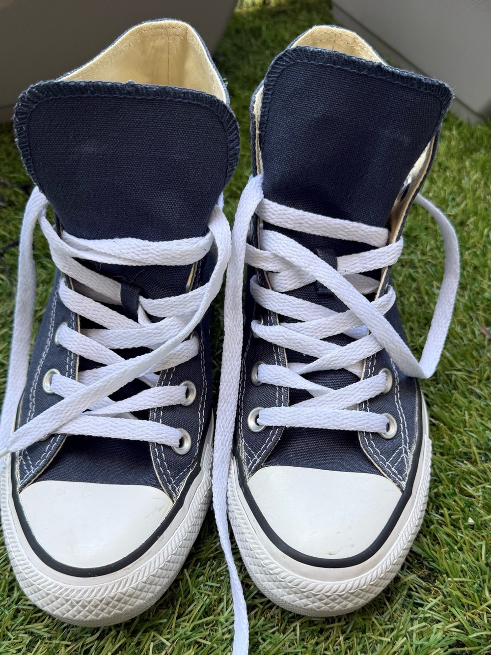Converse High-Top Canvas Sneakers in White and Blue